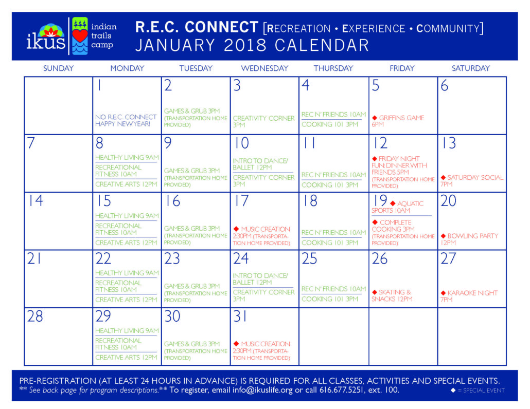 Check out the R E C Connect January Schedule IKUS Life Enrichment